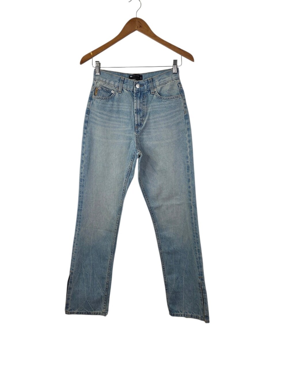 Asos Design Women's Size 26/30 Straight 90s High Rise Jean Slits 100% Cotton